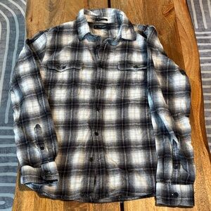 Lucky Brand Gray and Cream Plaid Flannel Shirt